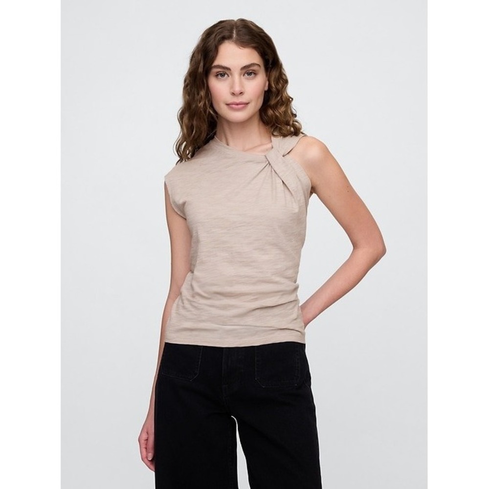 Gap ForeverSoft Twisted Shoulder Tee Frosty Morning Beige Slub Small‎